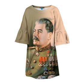 Детское платье 3D с принтом Сталин 1 в Курске, 100% полиэстер | прямой силуэт, чуть расширенный к низу. Круглая горловина, на рукавах — воланы | знаменитости | иосиф сталин | ретро | ссср