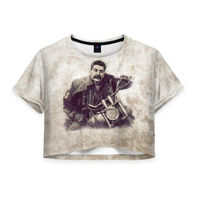 Женская футболка 3D укороченная с принтом Сталин 2 в Курске, 100% полиэстер | круглая горловина, длина футболки до линии талии, рукава с отворотами | знаменитости | иосиф сталин | ретро | ссср
