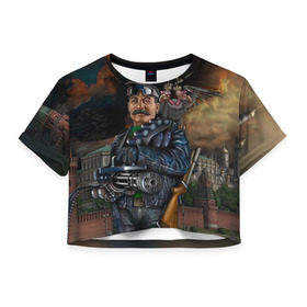 Женская футболка 3D укороченная с принтом Сталин 3 в Курске, 100% полиэстер | круглая горловина, длина футболки до линии талии, рукава с отворотами | знаменитости | иосиф сталин | ретро | ссср