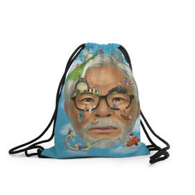 Рюкзак-мешок 3D с принтом Хаяо Миядзаки в Курске, 100% полиэстер | плотность ткани — 200 г/м2, размер — 35 х 45 см; лямки — толстые шнурки, застежка на шнуровке, без карманов и подкладки | hayao miyazaki | поньо | тоторо | унесенные