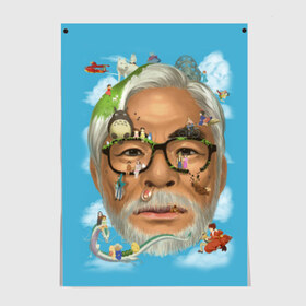Постер с принтом Хаяо Миядзаки в Курске, 100% бумага
 | бумага, плотность 150 мг. Матовая, но за счет высокого коэффициента гладкости имеет небольшой блеск и дает на свету блики, но в отличии от глянцевой бумаги не покрыта лаком | Тематика изображения на принте: hayao miyazaki | поньо | тоторо | унесенные