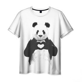 Мужская футболка 3D с принтом Панда Love в Курске, 100% полиэфир | прямой крой, круглый вырез горловины, длина до линии бедер | панда