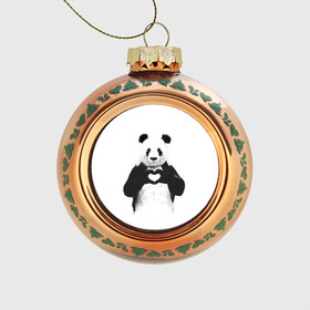 Стеклянный ёлочный шар с принтом Панда Love в Курске, Стекло | Диаметр: 80 мм | Тематика изображения на принте: панда