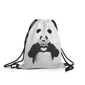 Рюкзак-мешок 3D с принтом Панда Love в Курске, 100% полиэстер | плотность ткани — 200 г/м2, размер — 35 х 45 см; лямки — толстые шнурки, застежка на шнуровке, без карманов и подкладки | Тематика изображения на принте: панда