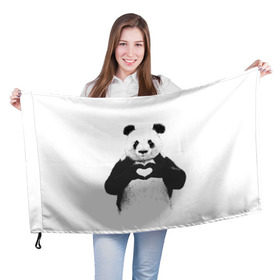 Флаг 3D с принтом Панда Love в Курске, 100% полиэстер | плотность ткани — 95 г/м2, размер — 67 х 109 см. Принт наносится с одной стороны | панда
