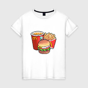 Женская футболка хлопок с принтом Фастфуд в Курске, 100% хлопок | прямой крой, круглый вырез горловины, длина до линии бедер, слегка спущенное плечо | бургер | макдак | фри