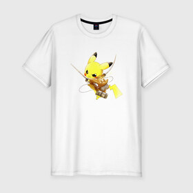 Мужская футболка премиум с принтом Attack on Titan - Pikachu в Курске, 92% хлопок, 8% лайкра | приталенный силуэт, круглый вырез ворота, длина до линии бедра, короткий рукав | 