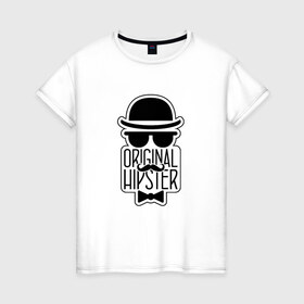 Женская футболка хлопок с принтом Original Hipster в Курске, 100% хлопок | прямой крой, круглый вырез горловины, длина до линии бедер, слегка спущенное плечо | 
