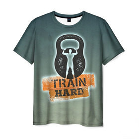 Мужская футболка 3D с принтом Train hard 2 в Курске, 100% полиэфир | прямой крой, круглый вырез горловины, длина до линии бедер | bodybuilding | no pain no gain | train hard | бодибилдинг | качалка | пауэрлифинг | тренажерный | фитнес