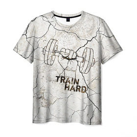 Мужская футболка 3D с принтом Train hard 5 в Курске, 100% полиэфир | прямой крой, круглый вырез горловины, длина до линии бедер | bodybuilding | no pain no gain | train hard | бодибилдинг | качалка | пауэрлифинг | тренажерный | фитнес