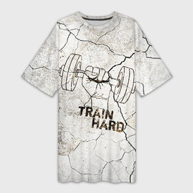 Платье-футболка 3D с принтом Train hard 5 в Курске,  |  | bodybuilding | no pain no gain | train hard | бодибилдинг | качалка | пауэрлифинг | тренажерный | фитнес