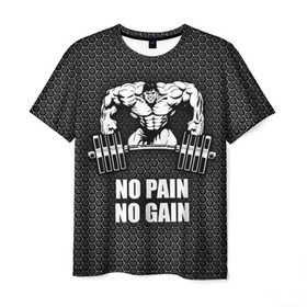 Мужская футболка 3D с принтом No pain no gain 2 в Курске, 100% полиэфир | прямой крой, круглый вырез горловины, длина до линии бедер | bodybuilding | no pain no gain | train hard | бодибилдинг | качалка | пауэрлифинг | тренажерный | фитнес