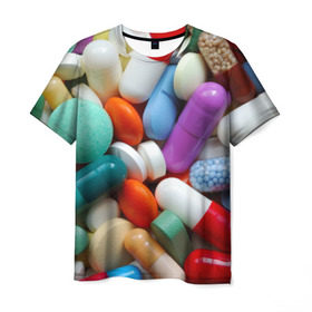 Мужская футболка 3D с принтом Pills в Курске, 100% полиэфир | прямой крой, круглый вырез горловины, длина до линии бедер | пилюли | флу