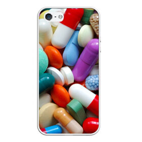 Чехол силиконовый для Телефон Apple iPhone 5/5S с принтом Pills в Курске, Силикон | Область печати: задняя сторона чехла, без боковых панелей | пилюли | флу