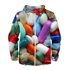 Мужская ветровка 3D с принтом Pills в Курске, 100% полиэстер | подол и капюшон оформлены резинкой с фиксаторами, два кармана без застежек по бокам, один потайной карман на груди | пилюли | флу