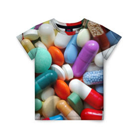 Детская футболка 3D с принтом Pills в Курске, 100% гипоаллергенный полиэфир | прямой крой, круглый вырез горловины, длина до линии бедер, чуть спущенное плечо, ткань немного тянется | пилюли | флу