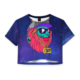 Женская футболка 3D укороченная с принтом Лев SWAG в Курске, 100% полиэстер | круглая горловина, длина футболки до линии талии, рукава с отворотами | swag | король | космос | лев
