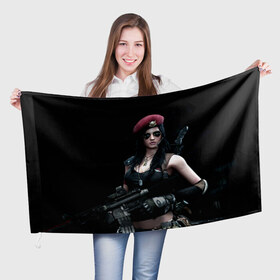 Флаг 3D с принтом Девушка воин в Курске, 100% полиэстер | плотность ткани — 95 г/м2, размер — 67 х 109 см. Принт наносится с одной стороны | бирет | девушка воин | камуфляж | оружие | очки