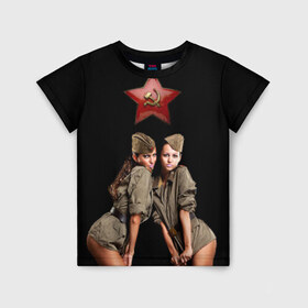 Детская футболка 3D с принтом Девушки в форме в Курске, 100% гипоаллергенный полиэфир | прямой крой, круглый вырез горловины, длина до линии бедер, чуть спущенное плечо, ткань немного тянется | армия | военная форма | девушки | россия | рэтро | ссср