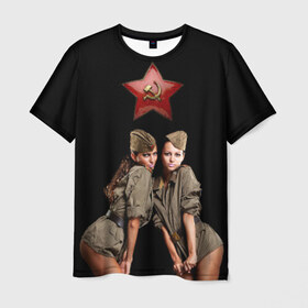 Мужская футболка 3D с принтом Девушки в форме в Курске, 100% полиэфир | прямой крой, круглый вырез горловины, длина до линии бедер | Тематика изображения на принте: армия | военная форма | девушки | россия | рэтро | ссср