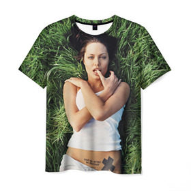 Мужская футболка 3D с принтом Джоли Анджелина в Курске, 100% полиэфир | прямой крой, круглый вырез горловины, длина до линии бедер | анджелина | девушка | джоли | лежит | тату