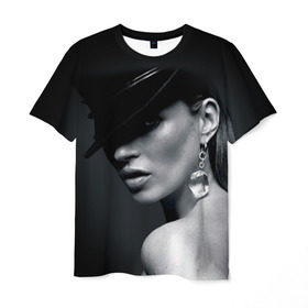 Мужская футболка 3D с принтом Девушка в шляпе в Курске, 100% полиэфир | прямой крой, круглый вырез горловины, длина до линии бедер | бриллиант | девушка | красивая | серьга | шляпа