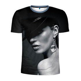 Мужская футболка 3D спортивная с принтом Девушка в шляпе в Курске, 100% полиэстер с улучшенными характеристиками | приталенный силуэт, круглая горловина, широкие плечи, сужается к линии бедра | бриллиант | девушка | красивая | серьга | шляпа