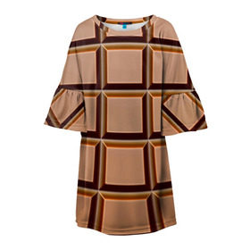 Детское платье 3D с принтом Шоколад в Курске, 100% полиэстер | прямой силуэт, чуть расширенный к низу. Круглая горловина, на рукавах — воланы | еда | коричневый | плитка | прикольные | шоколад
