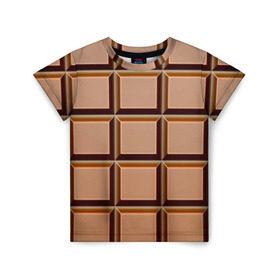 Детская футболка 3D с принтом Шоколад в Курске, 100% гипоаллергенный полиэфир | прямой крой, круглый вырез горловины, длина до линии бедер, чуть спущенное плечо, ткань немного тянется | еда | коричневый | плитка | прикольные | шоколад