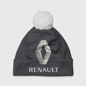 Шапка 3D c помпоном с принтом Renault в Курске, 100% полиэстер | универсальный размер, печать по всей поверхности изделия | Тематика изображения на принте: renault | рено