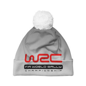 Шапка 3D c помпоном с принтом WRC в Курске, 100% полиэстер | универсальный размер, печать по всей поверхности изделия | championship | rally | world | wrs