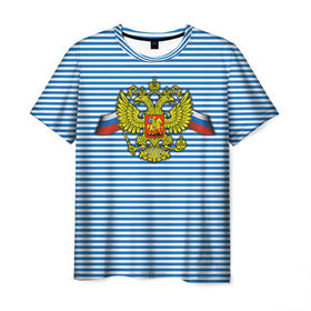 Мужская футболка 3D с принтом Герб РФ в Курске, 100% полиэфир | прямой крой, круглый вырез горловины, длина до линии бедер | армия | войска | вооруженные силы | герб | россия | символ россии | тельник | тельняшка | флаг