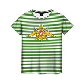 Женская футболка 3D с принтом Погранвойска в Курске, 100% полиэфир ( синтетическое хлопкоподобное полотно) | прямой крой, круглый вырез горловины, длина до линии бедер | армия | войска | вооруженные силы | пограничные войска | тельник | тельняшка