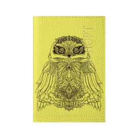 Обложка для паспорта матовая кожа с принтом Сова в Курске, натуральная матовая кожа | размер 19,3 х 13,7 см; прозрачные пластиковые крепления | сова чернобелое