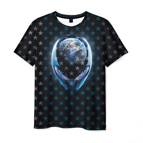 Мужская футболка 3D с принтом Alien в Курске, 100% полиэфир | прямой крой, круглый вырез горловины, длина до линии бедер | alien | гуманоид | звезды | инопланетянин | космос