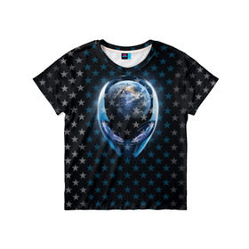 Детская футболка 3D с принтом Alien в Курске, 100% гипоаллергенный полиэфир | прямой крой, круглый вырез горловины, длина до линии бедер, чуть спущенное плечо, ткань немного тянется | alien | гуманоид | звезды | инопланетянин | космос
