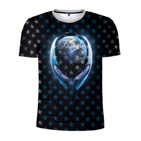 Мужская футболка 3D спортивная с принтом Alien в Курске, 100% полиэстер с улучшенными характеристиками | приталенный силуэт, круглая горловина, широкие плечи, сужается к линии бедра | alien | гуманоид | звезды | инопланетянин | космос