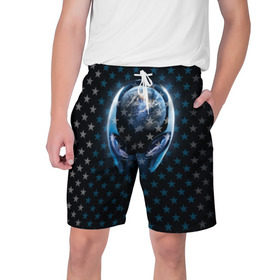 Мужские шорты 3D с принтом Alien в Курске,  полиэстер 100% | прямой крой, два кармана без застежек по бокам. Мягкая трикотажная резинка на поясе, внутри которой широкие завязки. Длина чуть выше колен | alien | гуманоид | звезды | инопланетянин | космос