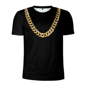 Мужская футболка 3D спортивная с принтом Золотая цепь в Курске, 100% полиэстер с улучшенными характеристиками | приталенный силуэт, круглая горловина, широкие плечи, сужается к линии бедра | драгоценность | золотая цепь | золото | украшение | фон | черный