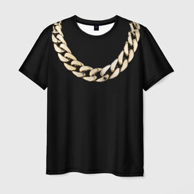 Мужская футболка 3D с принтом Золотая цепь в Курске, 100% полиэфир | прямой крой, круглый вырез горловины, длина до линии бедер | драгоценность | золотая цепь | золото | украшение | фон | черный