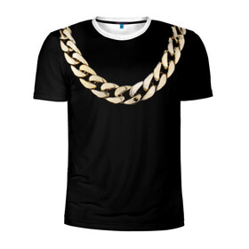 Мужская футболка 3D спортивная с принтом Золотая цепь в Курске, 100% полиэстер с улучшенными характеристиками | приталенный силуэт, круглая горловина, широкие плечи, сужается к линии бедра | драгоценность | золотая цепь | золото | украшение | фон | черный