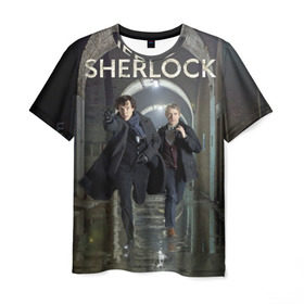 Мужская футболка 3D с принтом Sherlock в Курске, 100% полиэфир | прямой крой, круглый вырез горловины, длина до линии бедер | benedict | cumberbatch | freeman | holmes | martin | sherlock | бенедикт | ватсон | доктор | камбербэтч | мартин | фриман | холмс | шерлок