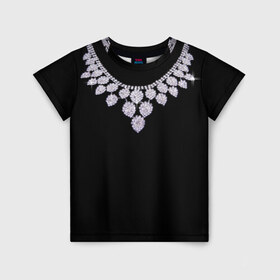 Детская футболка 3D с принтом Бриллиантовое ожерелье в Курске, 100% гипоаллергенный полиэфир | прямой крой, круглый вырез горловины, длина до линии бедер, чуть спущенное плечо, ткань немного тянется | бриллианты | драгоценность | золотое ожерелье | камни | лепестки | цепь