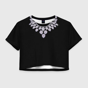Женская футболка 3D укороченная с принтом Бриллиантовое ожерелье в Курске, 100% полиэстер | круглая горловина, длина футболки до линии талии, рукава с отворотами | бриллианты | драгоценность | золотое ожерелье | камни | лепестки | цепь