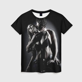 Женская футболка 3D с принтом Страсть в Курске, 100% полиэфир ( синтетическое хлопкоподобное полотно) | прямой крой, круглый вырез горловины, длина до линии бедер | в шею | девушка | любовь | парень | поцелуй | страсть | торс | фото | черно белое