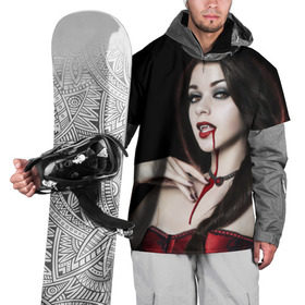 Накидка на куртку 3D с принтом Девушка вампир в Курске, 100% полиэстер |  | кровь