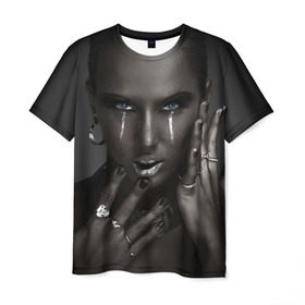 Мужская футболка 3D с принтом Черная девушка в Курске, 100% полиэфир | прямой крой, круглый вырез горловины, длина до линии бедер | белое | блеск | бриллиант | девушка | драгоценности | золото | кольца | макияж | перстни | серебро | черная | эпатаж