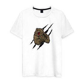 Мужская футболка хлопок с принтом Свирепый медведь в Курске, 100% хлопок | прямой крой, круглый вырез горловины, длина до линии бедер, слегка спущенное плечо. | медведь | раны | свирепость | свирепый медведькогти