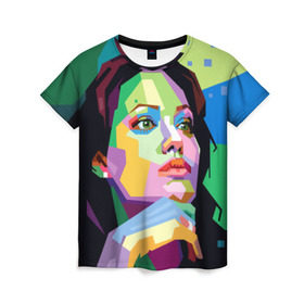 Женская футболка 3D с принтом Анджелина Джоли в Курске, 100% полиэфир ( синтетическое хлопкоподобное полотно) | прямой крой, круглый вырез горловины, длина до линии бедер | angelina jolie | актриса | анджелина джоли | звезда | знаменитость | кино | поп арт | символ