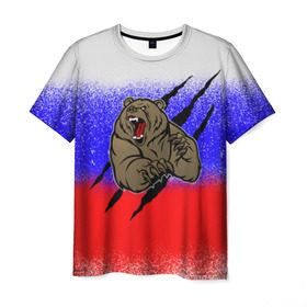 Мужская футболка 3D с принтом Свирепый медведь в Курске, 100% полиэфир | прямой крой, круглый вырез горловины, длина до линии бедер | русь